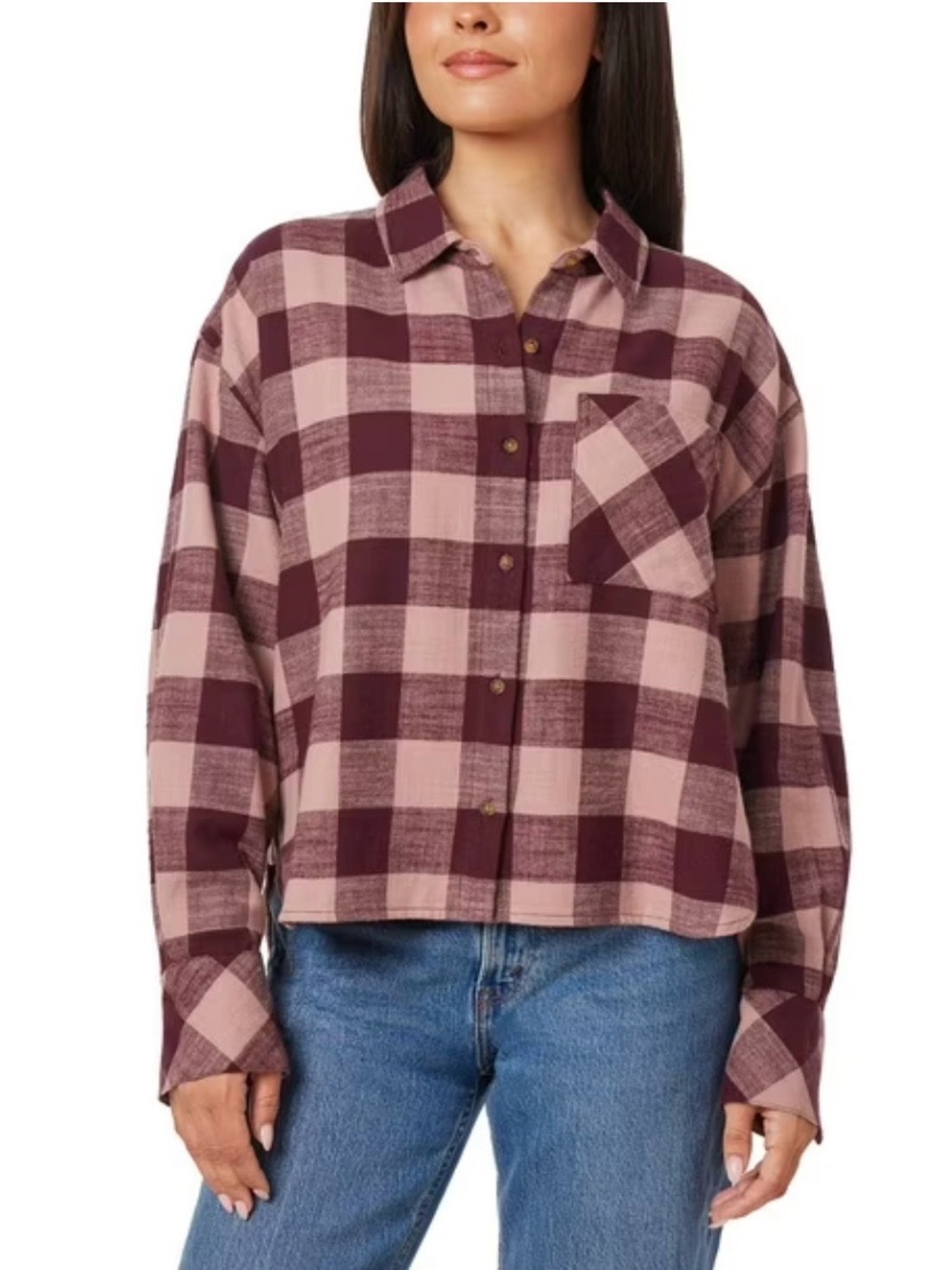 Plaid Button-Front Shirt - Pink & Burgundy